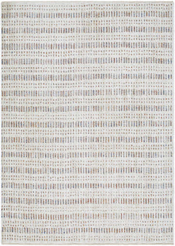 Close-up of the Nuhad Area Rug. Contemporary style with dark red, gray, navy, rust, and white colors. 100% Polyester. Design-Rectangle-57