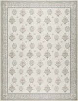 Close-up of the Aquene Ivory Washable Area Rug featuring a floral bouquet pattern and a decorative border. Design-Rectangle-710102