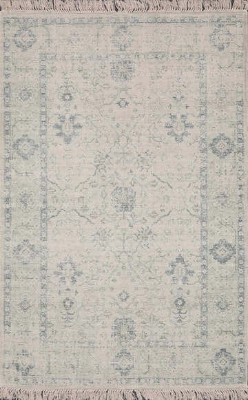 Close-up of the Penkridge Sage Persian Style Rug showing its traditional pattern, sage and white colors, and hand-woven texture. Design-Rectangle