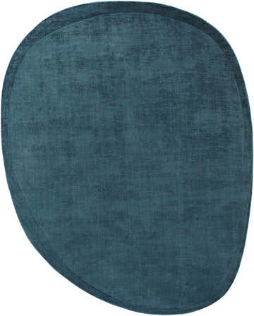 Close-up of the teal blue Anjang Modern Faux Silk Rug, showing its soft texture and unique, rounded rectangular shape. Design-Custom