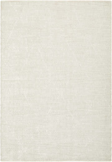 Close-up of the Pabla Cream Area Rug. Ivory and pearl tones with a subtle, textured farmhouse design. Design-Rectangle-6796
