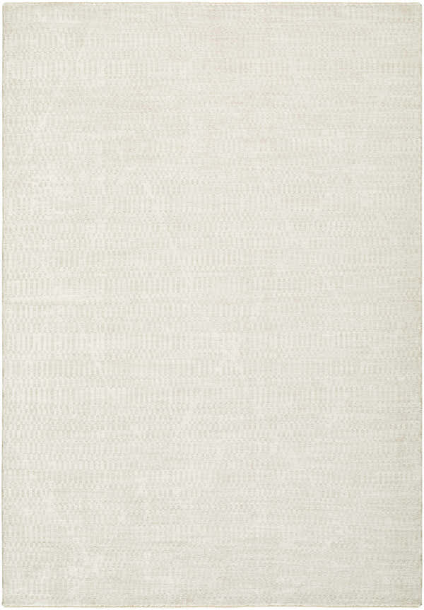 Close-up of the Pabla Cream Area Rug. Ivory and pearl tones with a subtle, textured farmhouse design. Design-Rectangle-6796