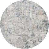 Round Pinjarra Luxe Rug with a contemporary abstract pattern in charcoal, cream, gray, and pale blue hues. Design-Round-67