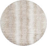 Close-up of a round Pointblank Tan Leopard Print Rug. The rug has a tan and ivory animal print pattern. Design-Round-67
