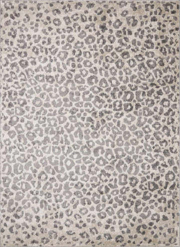 Close-up of Beige Liversedge Leopard Print Area Rug. Features a gray and ivory animal print pattern. Design-Rectangle-23