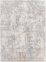 Close-up of the Avital Neutral Abstract Area Rug, featuring charcoal, gray, light brown, and off-white hues. Contemporary style. Design-Rectangle-527
