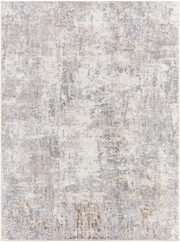 Close-up of the Avital Neutral Abstract Area Rug, featuring charcoal, gray, light brown, and off-white hues. Contemporary style. Design-Rectangle-527