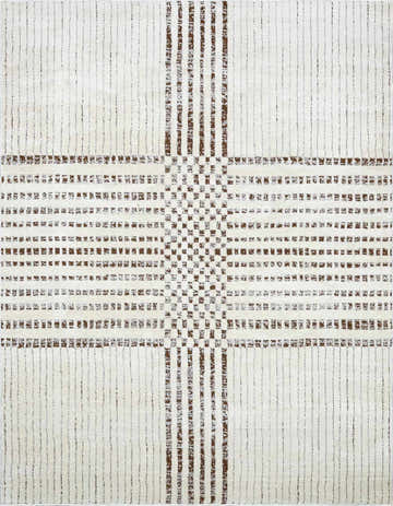 Close-up of Architect IV Area Rug. Modern Scandi design with dark brown and ivory geometric pattern on a high pile texture. Design-Rectangle