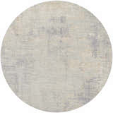 Round Razi Avant Garde rug close-up. Abstract design in dusty sage, charcoal, brown, and gray. Luxe polyester texture. Design-Round-67