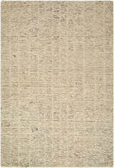 Close-up of the Asahel Ivory Area Rug. Hand-tufted wool rug with a subtle striped pattern and textured design. Design-Rectangle-576