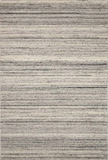 Close-up of the Capote Charcoal Area Rug. Hand-tufted wool rug with horizontal stripes in charcoal, ivory, and slate gray. Design-Rectangle-23
