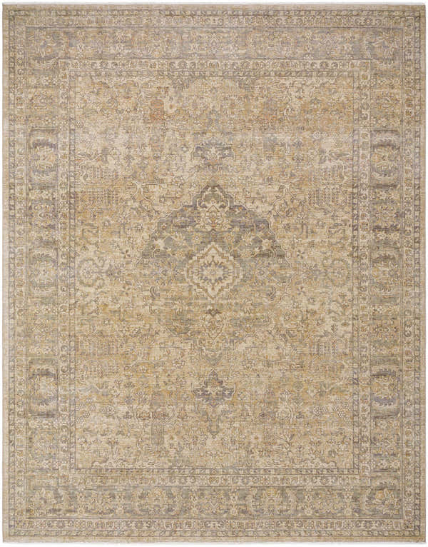 Detailed beige Becki Owens x Livabliss Renaissance Area Rug with traditional, farmhouse style pattern and dark brown, tan, and taupe tones. Design-Rectangle-710910