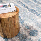 Close-up of the Rydalmere Luxury Ultra Soft Rug in blue and gray, featuring a traditional floral pattern. Styleshot