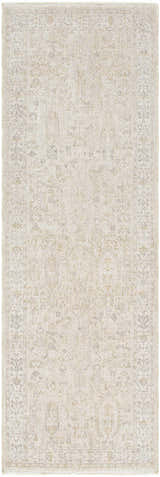 Detailed Rafee Tan Luxe Area Rug. Cream, ivory, tan and gray farmhouse rug with traditional geometric patterns. Design-Runner-27710