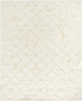 Close-up of Jevau Beige Geometric Rug. Hand-tufted wool and viscose rug with a raised diamond and triangle pattern. Design-Rectangle-810