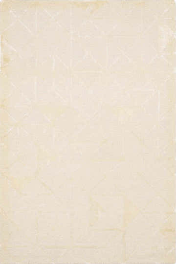 Close-up of the Jevau Beige Geometric Area Rug. Hand-tufted wool rug with a subtle geometric pattern and soft texture. Design-Rectangle