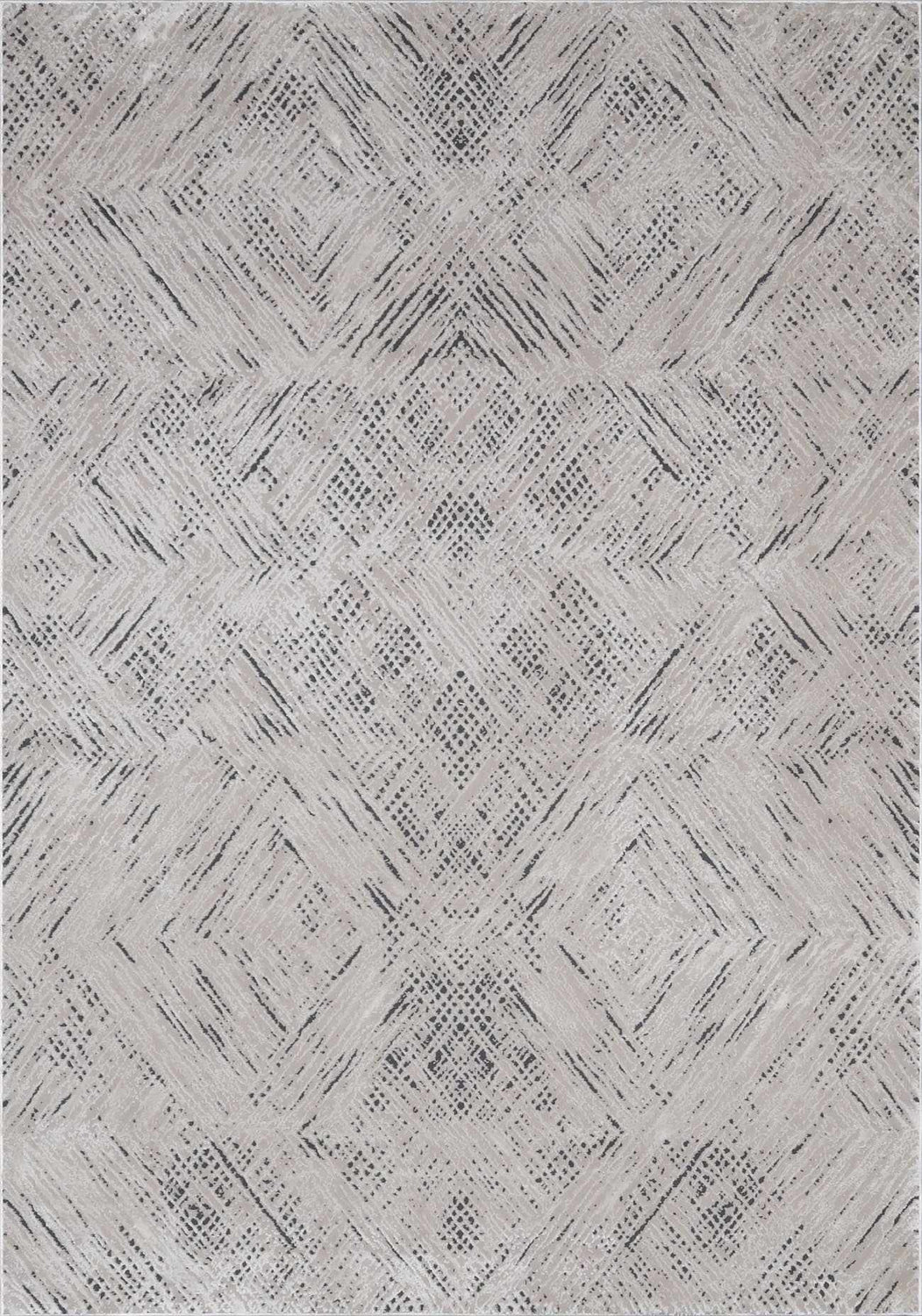 Close-up of the Garza Diamond Textured Washable Rug. Beige rug with a contemporary diamond pattern and subtle gray accents. Design-Rectangle