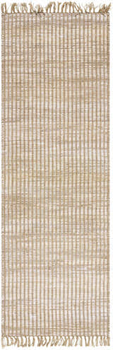 Close-up of the hand-woven Mihal Area Rug. Beige and light beige jute rug with a farmhouse, traditional, transitional style. Design-Runner-268