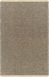 Close-up of the Kimi Machine Woven Becki Owens x LIVABLISS rug. Jute texture in black and light brown grid pattern. Design-Rectangle-537