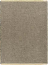 Close-up of the Kimi Machine Woven Becki Owens x LIVABLISS rug. Jute rug with a grid pattern in black and light brown. Design-Rectangle-71010