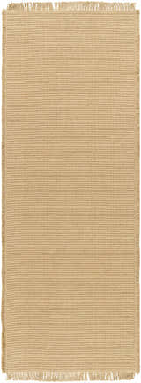 Close-up of the light brown Kimi Machine Woven Becki Owens x LIVABLISS area rug featuring a jute texture and fringed edges. Design-Runner-2773