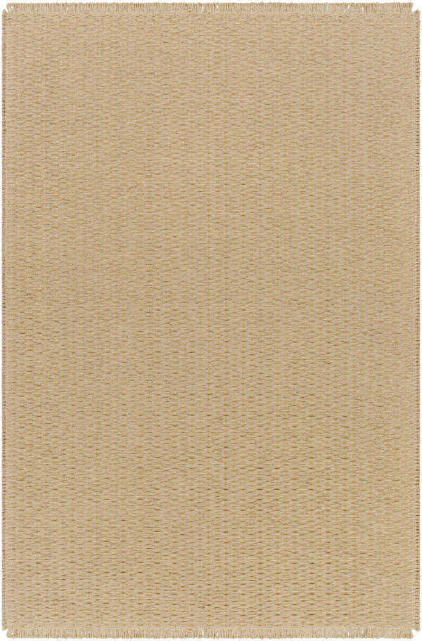 Close-up of Kimi Machine Woven Becki Owens x LIVABLISS BOKM-2300 area rug. Light brown jute with a subtle woven texture. Design-Rectangle-537