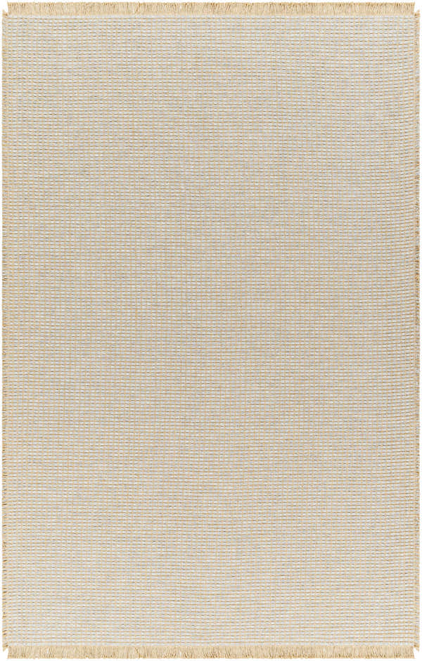 Close-up of the Kimi Machine Woven Becki Owens x LIVABLISS rug. Gray and light brown jute with a woven grid pattern. Design-Rectangle-537