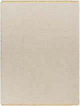 Close-up of Kimi Machine Woven Becki Owens x LIVABLISS rug. Gray and light brown jute with woven texture and fringed edges. Design-Rectangle-71010