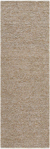 Close-up of the Kamil Beige Solid Area Rug showing its lambswool and light brown color and hand woven texture. Design-Runner-268