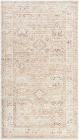 Close-up of Nakia area rug. Beige, ivory, light brown, tan, and taupe farmhouse traditional design. Design-Rectangle-23