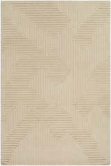 Close-up of a hand-tufted Citro Beige Area Rug. Contemporary style with a geometric square maze pattern. 100% wool texture. Design-Rectangle-576