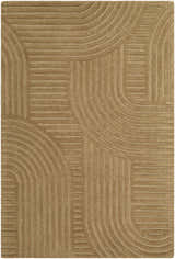 Close-up of the Whan Camel Area Rug. Hand-tufted wool rug with a contemporary geometric pattern in shades of camel. Design-Rectangle-576