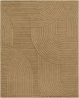 Close-up of the Whan Camel Area Rug showing its textured, contemporary design with curved and straight lines. Design-Rectangle-810