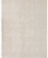 Close-up of the Ambel Cream Jute Rug. Hand-woven rug with a subtle striped pattern and natural jute texture. Bone and beige tones. Design-Rectangle