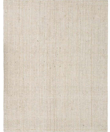 Close-up of the Ambel Cream Jute Rug. Hand-woven rug with a subtle striped pattern and natural jute texture. Bone and beige tones. Design-Rectangle
