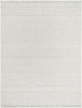 Close-up of the Canta Area Rug in bone and driftwood, featuring a geometric, hand-woven design. Design-Rectangle-810