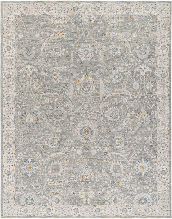 Sample Gauge Gray Blue Textured Rug with Fringes