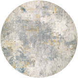 Round Haydn Rock Pattern Rug with abstract design in dark gray, light gray, and gold tones. Contemporary style. Design-Round-53
