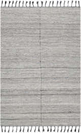 Close-up of the hand woven Anaya Beige & Teal Area Rug showing its texture, pattern, and gray tassels. Design-Rectangle-576