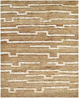 Close-up of the hand-woven Miya Area Rug. Jute rug with a beige background and a geometric pattern in cream. Design-Rectangle-810