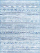Close-up of the Gizeh Arctic Stone Washable Area Rug showing the farmhouse-style geometric pattern and soft arctic stone and blue hues. Design-Rectangle-710106