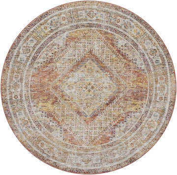 Round Moya Rust rug featuring a traditional, rich-textured design in bone, clay, and brown tones. Design-Round-67
