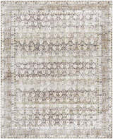 Close-up of the Mabyn Area Rug. Machine-woven polyester rug with a vintage-inspired, distressed design in neutral tones. Design-Rectangle-7696