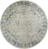 Close-up of round Aurum Beige Washable Area Rug. Farmhouse style with beige, blue, and green traditional pattern. Design-Round-67
