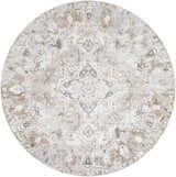 Round Dobry Boutique Washable Rug with a traditional oriental pattern in blue, off white, and tan. Design-Round-67