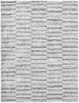 Close-up of the Anevay Dark Gray Area Rug, a soft shag rug with a subtle light slate and gray striped pattern. Design-Rectangle-537