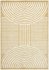 Close-up of Deron Mustard Washable Area Rug with beige geometric pattern on off-white background. Contemporary style. Design-Rectangle-57