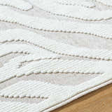 Close-up of the Keto Off-White 3D Washable Area Rug, showing the textured off-white pattern on a light gray background. Texture