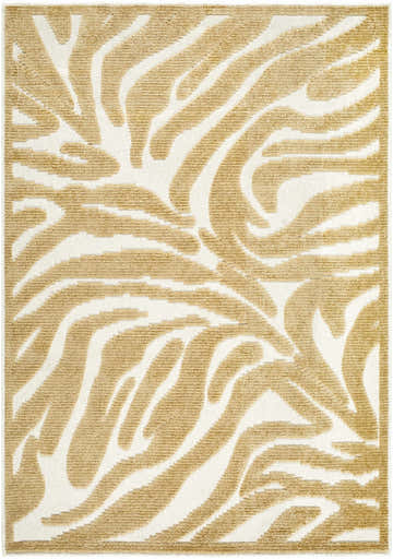 Close-up of the Keto White Washable Area Rug. Mustard and white abstract pattern. Machine woven texture. Design-Rectangle-576