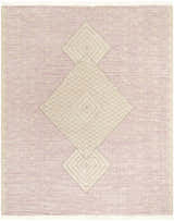 Close-up of the Sang Area Rug. Hand-woven rug in dark pink, dusty pink, and tan with diamond pattern. Farmhouse style. Design-Rectangle-810
